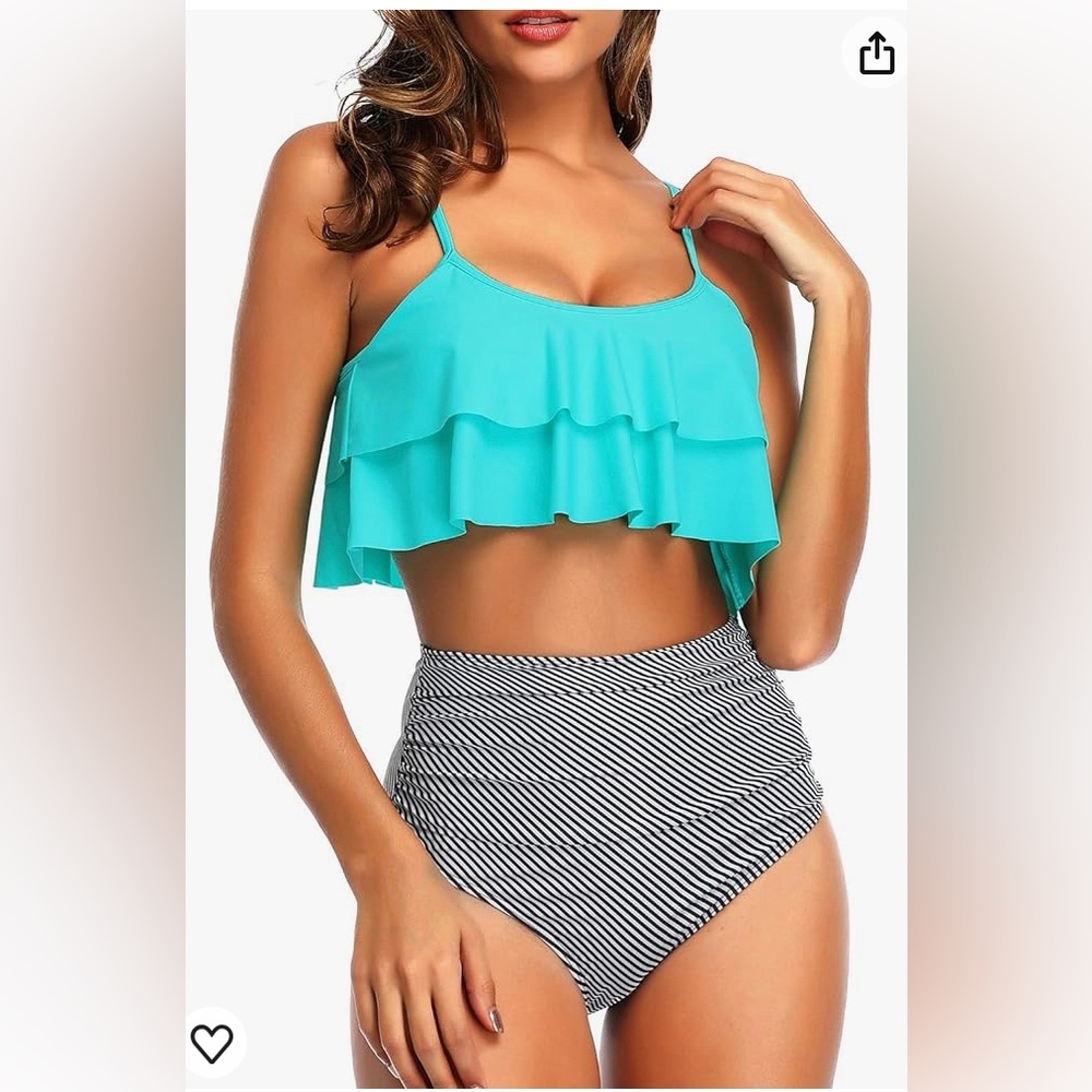 Teal, XL, ruched 2-piece bikini